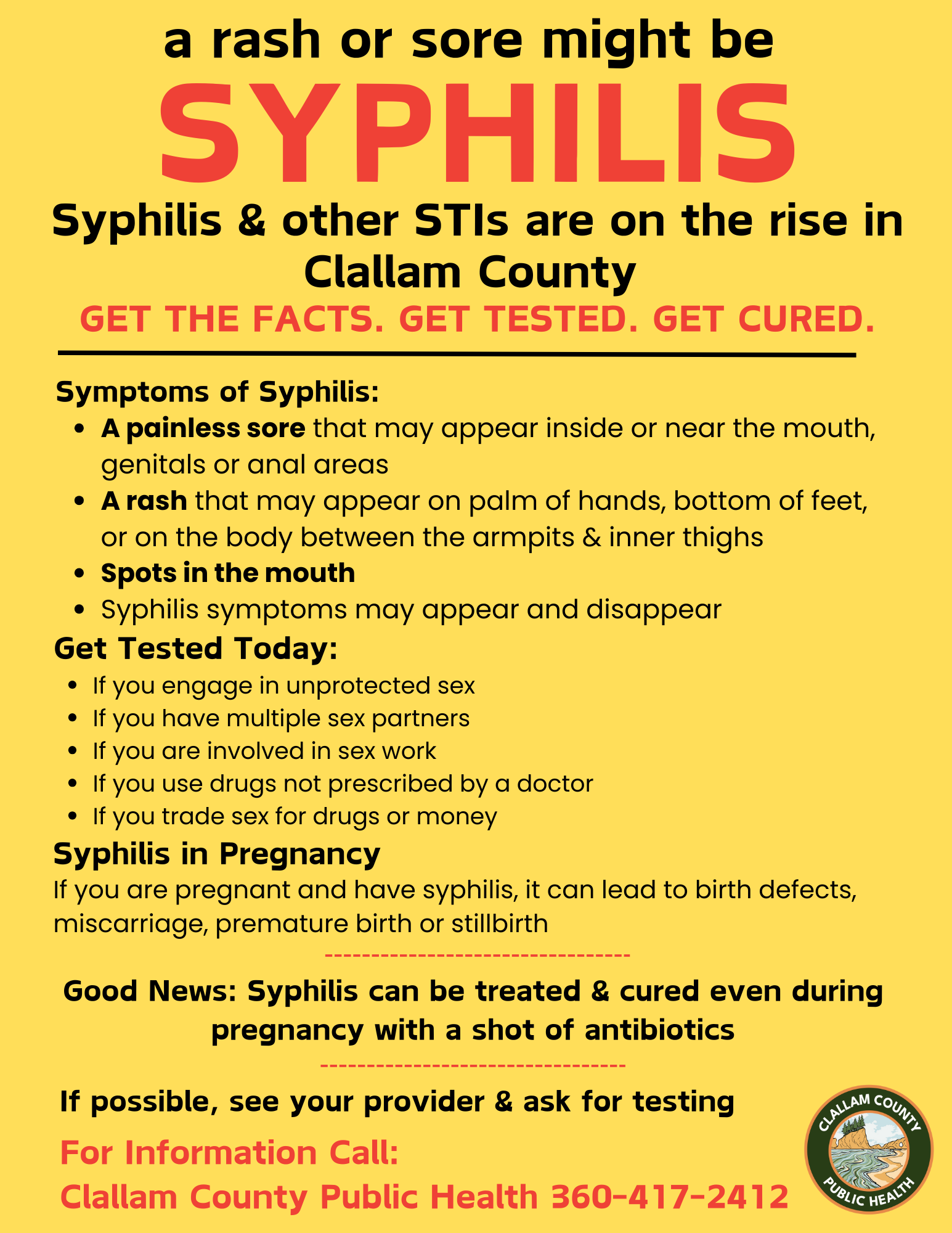 Syphilis flyer with information and linking to further information