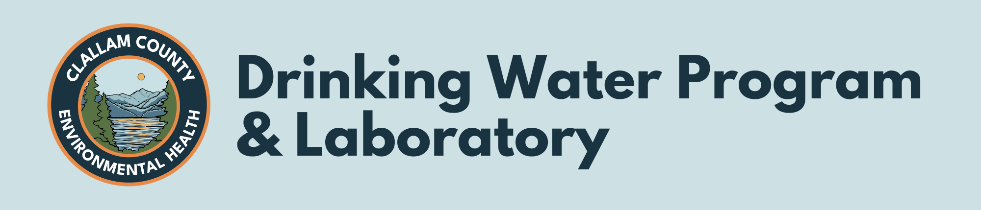 Blue rectangle with Environmental Health logo and Drinking Water Program and Laboratory