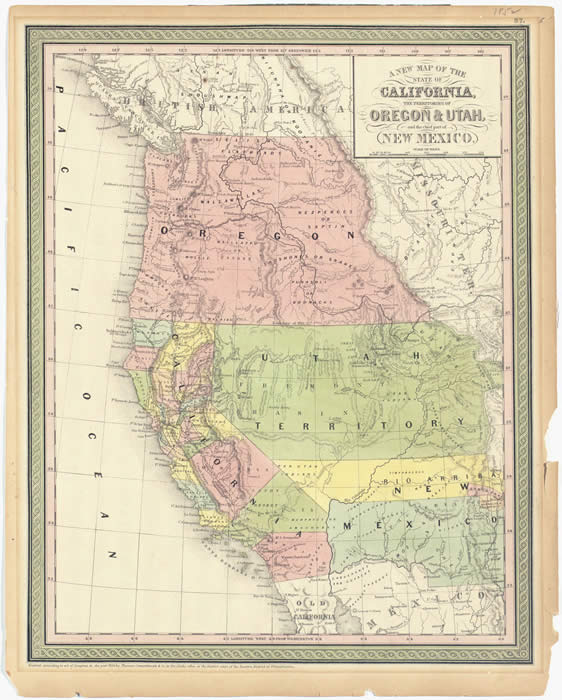 Vintage Map of California Oregon and Utah