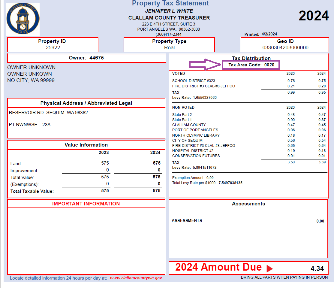 Tax Area - PACS Statement